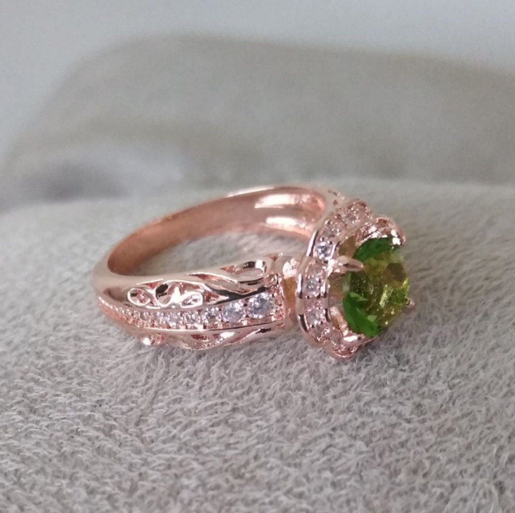 Exquisite 14k Rose/Pink Gold Over Sterling Silver Peridot Topaz Accent Ring Sz 9